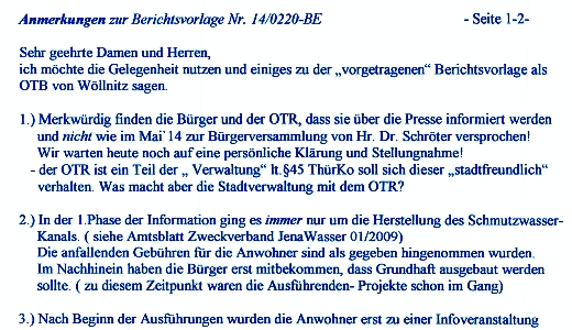 Anmerkungen der OTBMin Frau Scholz zur Berichtsvorlage Nr 14-0220-BE - Abbildung © Stadt Jena KSJ