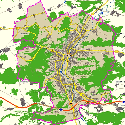 Das Stadtgebiet Jenas - Abbildung © Kartenwerk der Stadt Jena