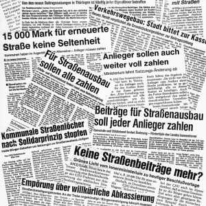 Schlagzeilen zur Beitragserhebung in Thueringen aus dem Jahre 1993 - Abbildung © MediaPool Jena