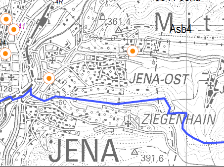 Kartenausschnitt von Jena mit eingezeichneter Begrenzung des Ausbaubereichs 4