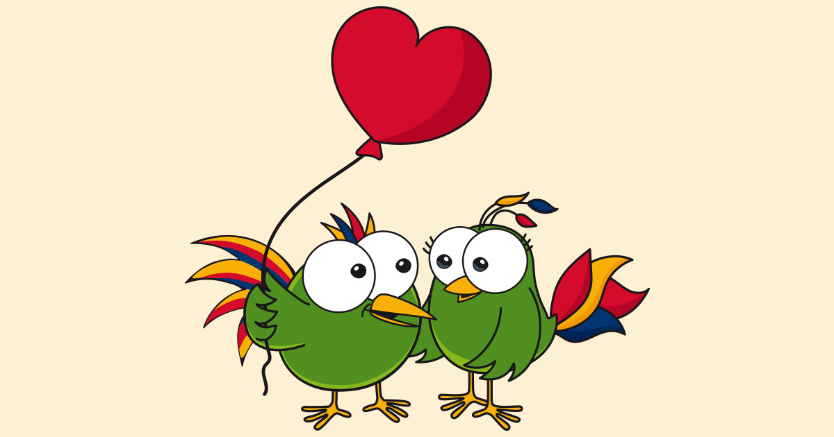 JenaKulturParadiesvögel Adam und Eva mit Herz-Ballon