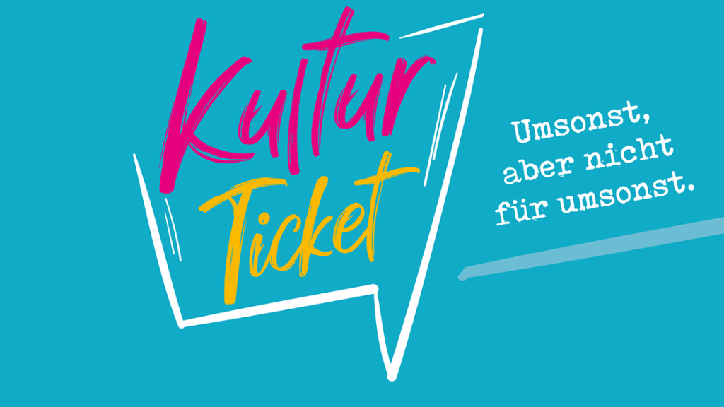 Grafik Sprechblase & Schrift auf blau "Kulturticket Jena"