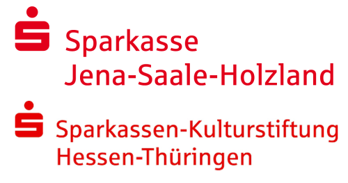 Logo Sparkasse Jena-Saale-Holzland und Logo Sparkassen-Kulturstiftung Hessen-Thüringen als rote Schritzüge mit Sparkassen-S-Symbol