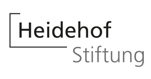 Logo Heidehof Stiftung, schwarz/grau mit einem halben offenen Rechteck