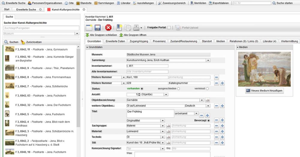 Datenbanksystem DigiCULT mit dem Eintrag zu Erich Kuithans Gemälde "Der Frühling"