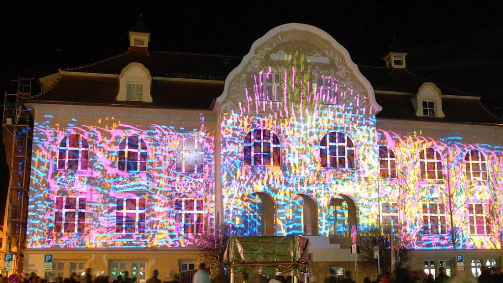 Robert Seidel, 2008, Lichtprojektion am Phyletischen Museum Jena im Rahmen von "Jena leuchtet"
