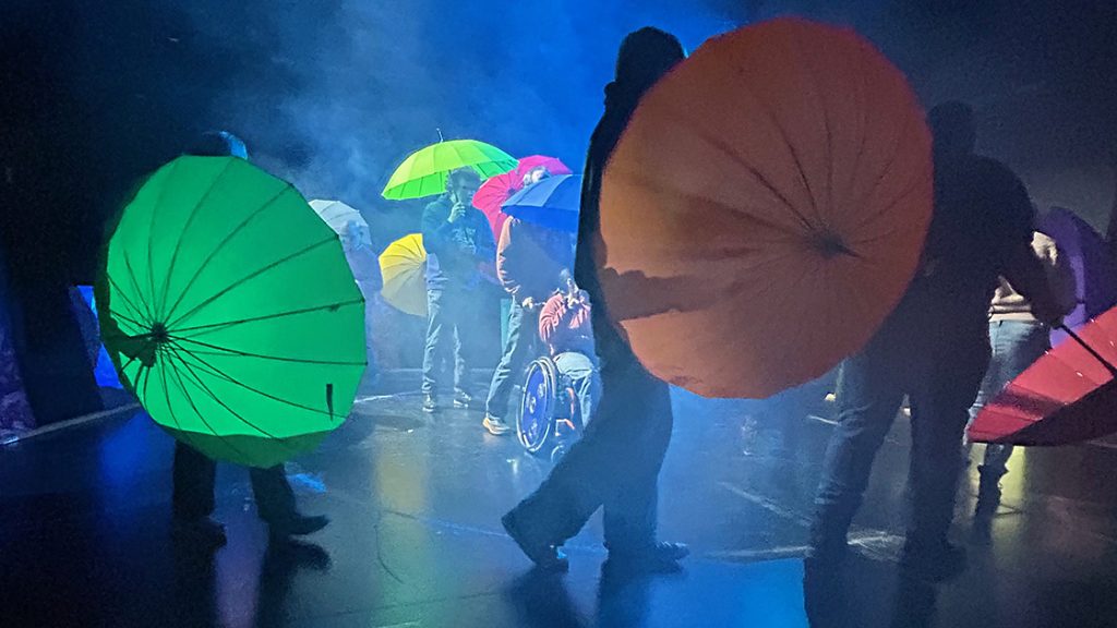 Blick auf die Probebühne im Theaterhaus Jena zur Aufführung des Inklusionsprojektes