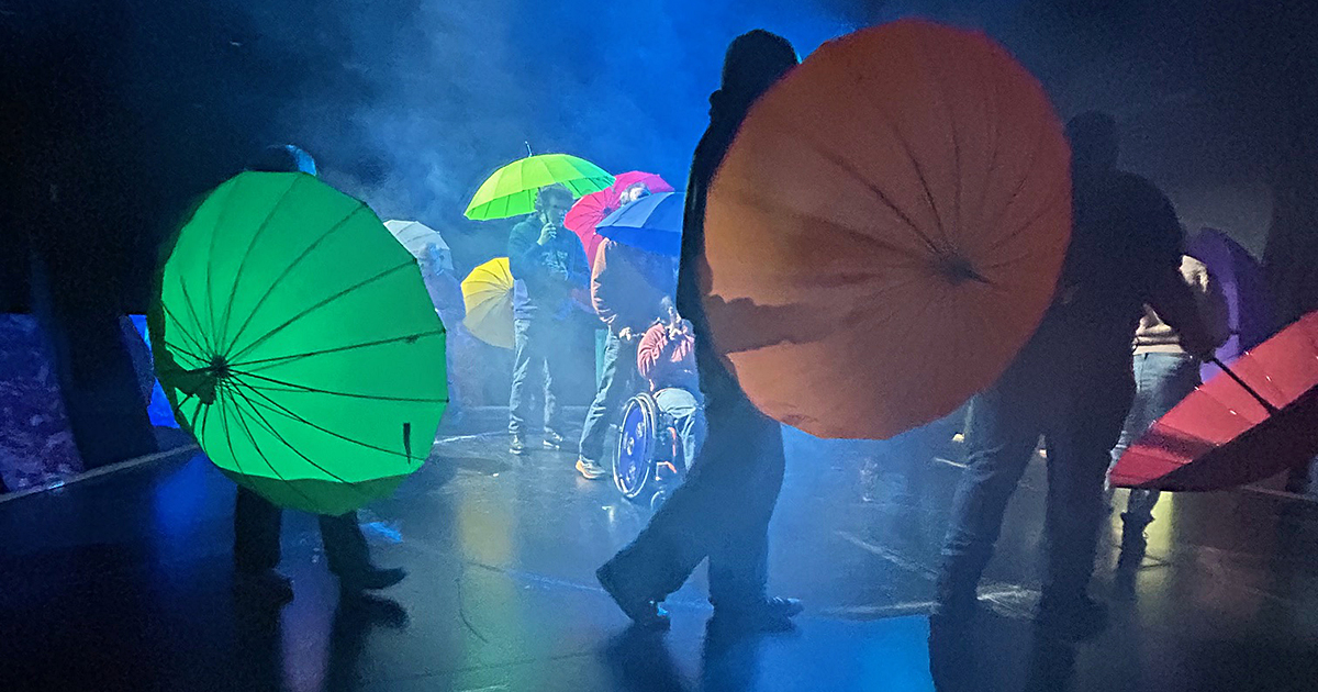 Blick auf die Probebühne im Theaterhaus Jena zur Aufführung des Inklusionsprojektes
