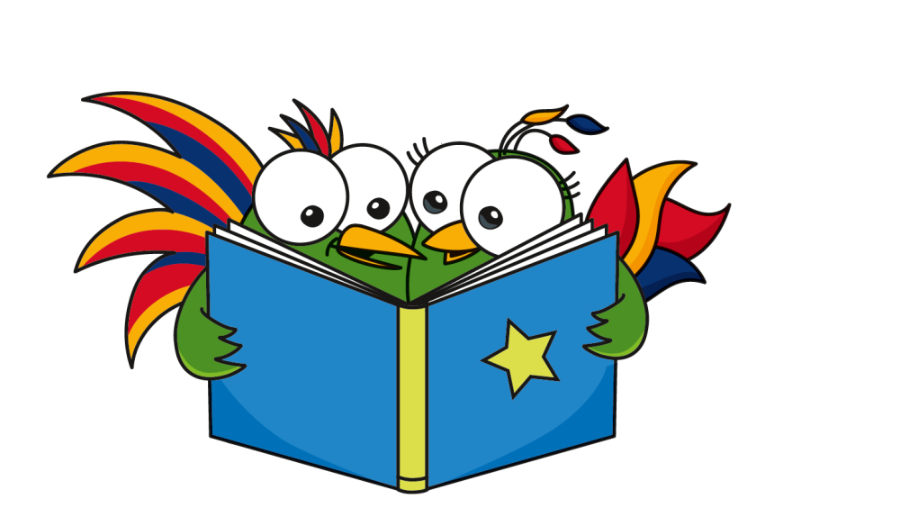 Paradiesvögel Adam und Eva, mit einem Buch