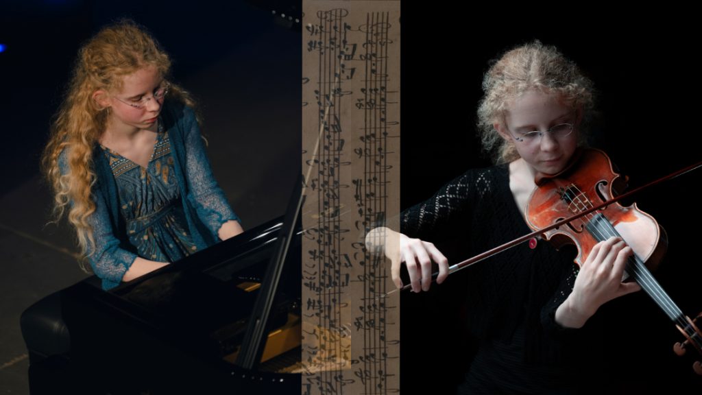 Bildcollage von Elsa-Johanna Staemmler am Klavier und an der Geige