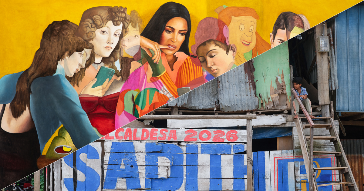 Collage aus Kunstwerk von Zohar Fraimann (Girl You Can't Post That) & Frank Gaudlitz Fotografie (Iquitos, Peru)
