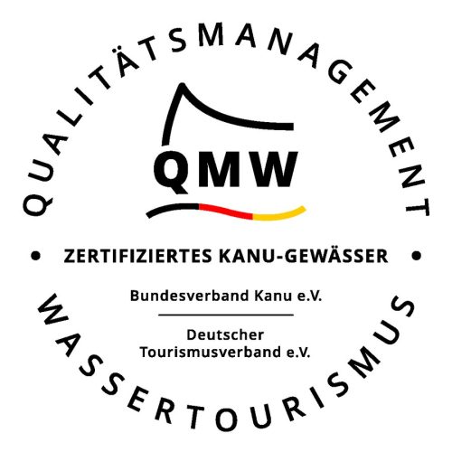 Grafik aus Schrift im Kreis: Siegel für Qualitätsmanagement Wassertourismus (QMW)
