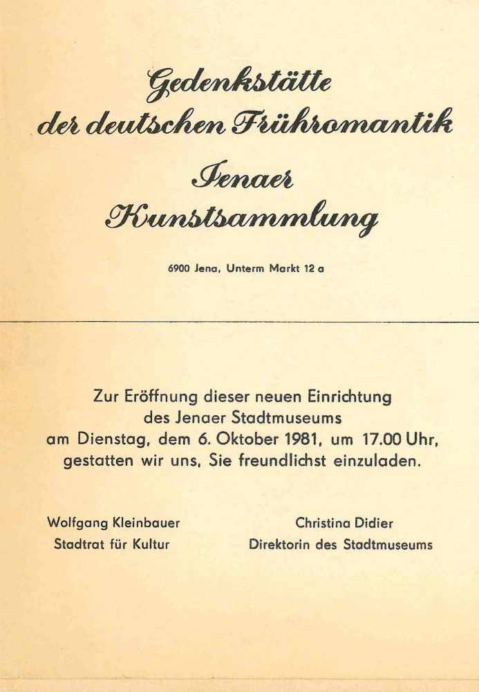Einladung zur Eröffnung des Romantikerhauses 1981