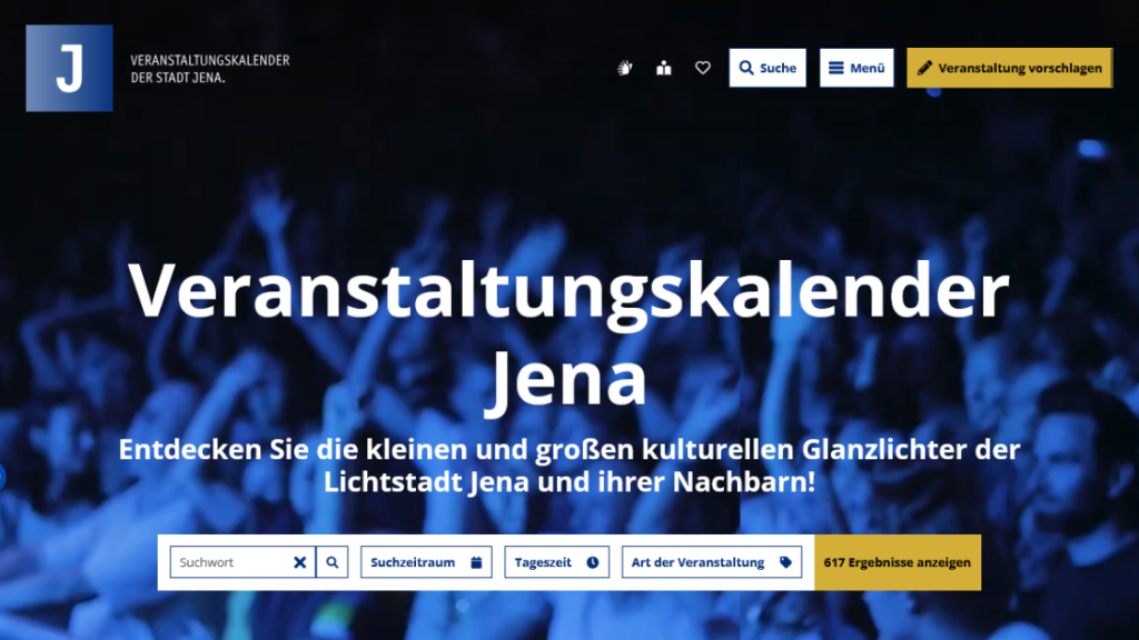 Screenshot der Startseite vom Veranstaltungskalender Jena