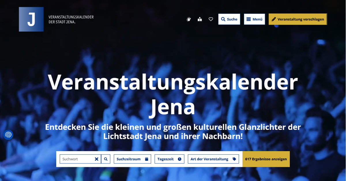 Screenshot der Startseite vom Veranstaltungskalender Jena