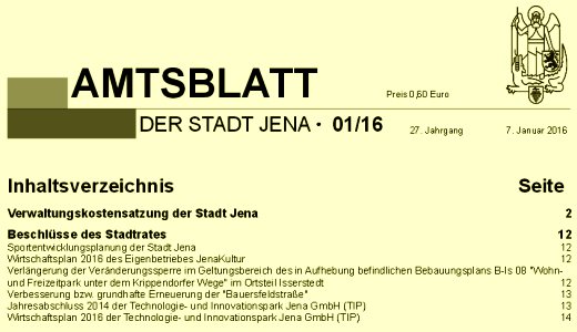 Amtsblatt der Stadt Jena Nr 1-2016 - Symbolbild © Stadt Jena KSJ
